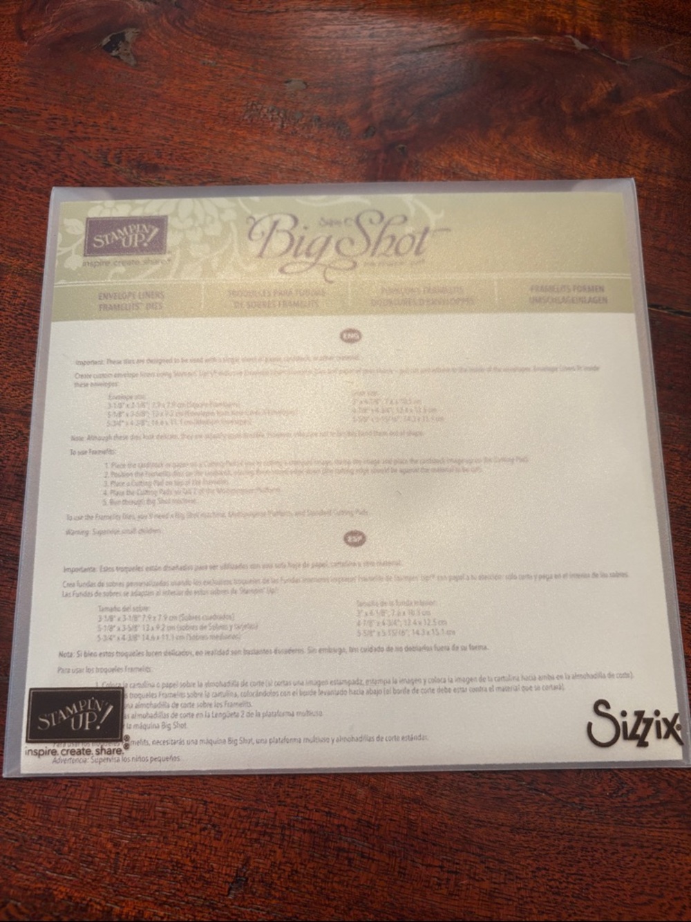 Sizzix Big Shot Envelope Liners Framelits Dies -
